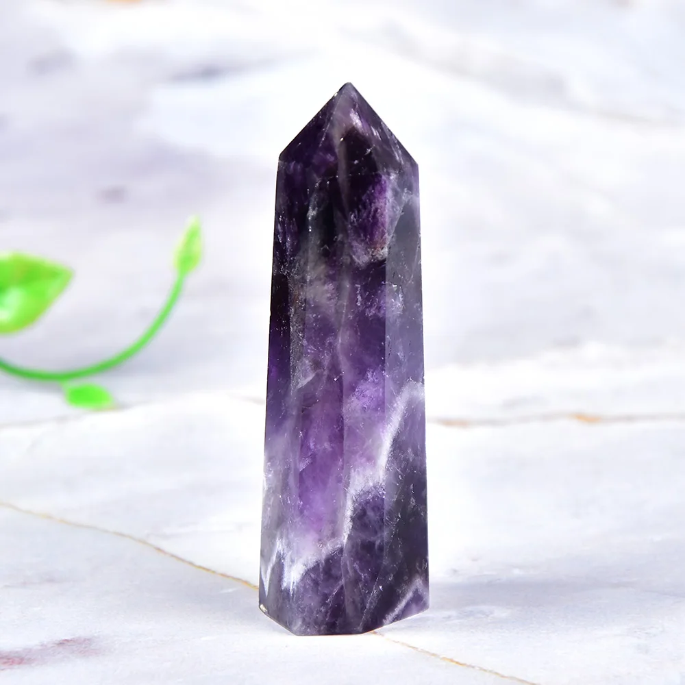 1PC Natural Crystal Fantasy Amethyst Hexagonal Column Point Mineral Ornament Magic Repair Home Decoration Decoration