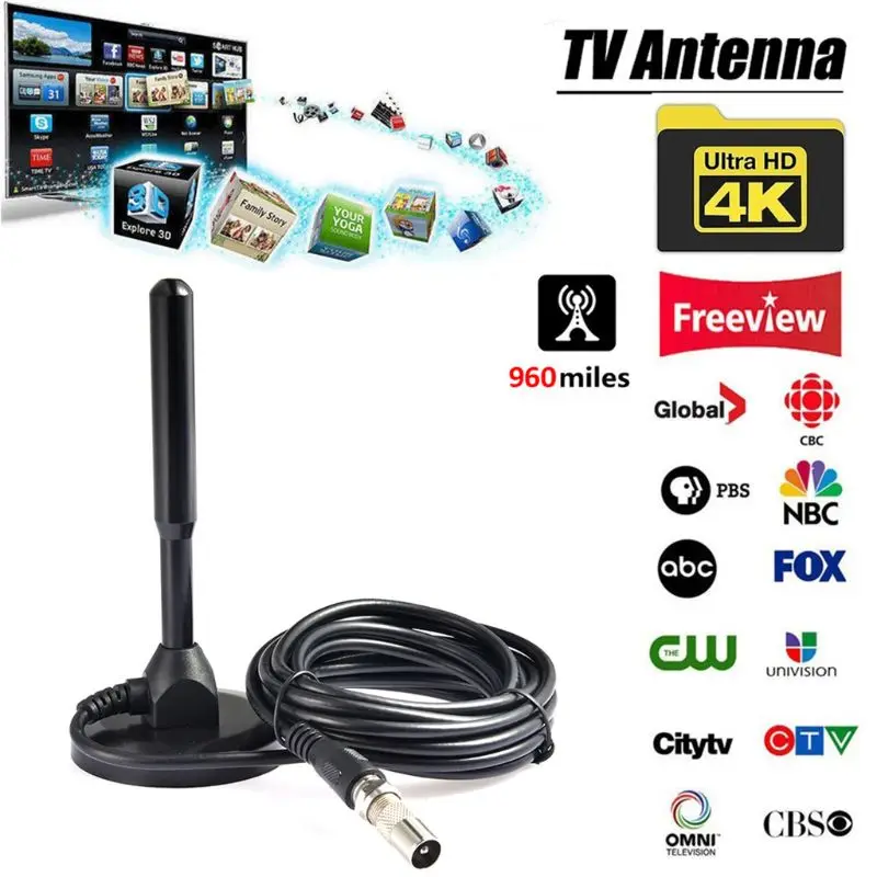 

1Set Mini DVB-T/T2 1080P Indoor Digital TV Antenna Signal Receiver Amplifier TV Antena HDTV Antennas Aerial Black