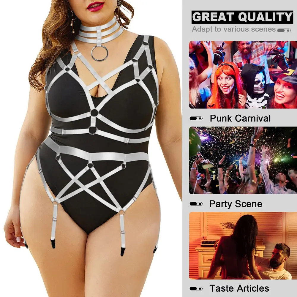 

Plus Size Sexy Lingerie Set Plump Women Harness Fashion Hollow Bra Exotic Costumes Erotic Collar Accessories Suspender Garters