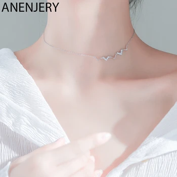 

ANENJERY Delicate Micro Cubic Zircon Wave-shape Pendant Necklace Silver Color Letter V Charm Necklace For Women S-N582