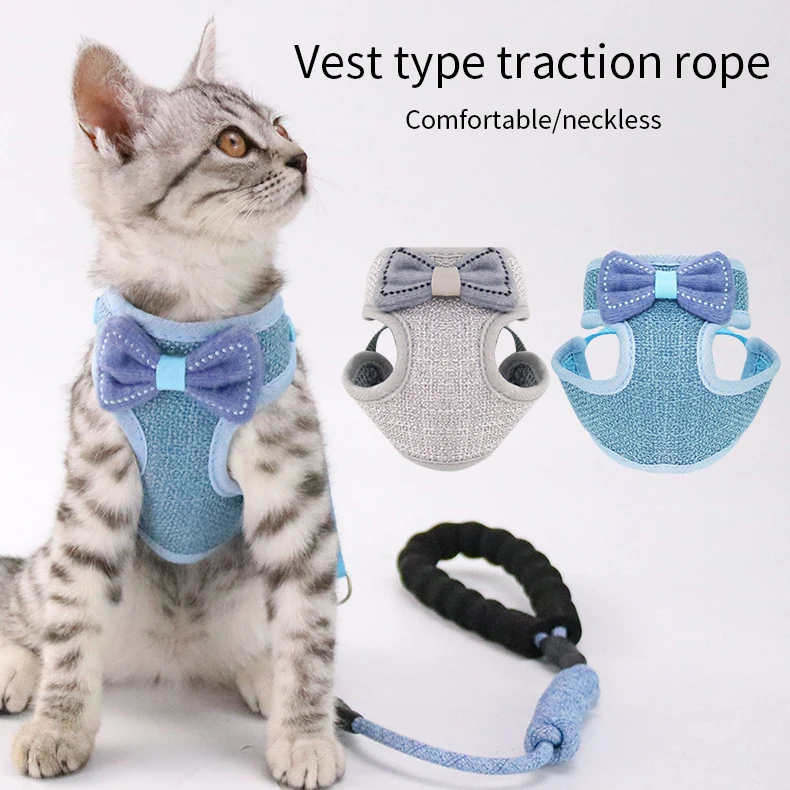 Adjustable Pet Cat Harness Leash Set Soft Bow Tie Escape Proof Cat Harness Breathable Vest for Cats Outdoor Chest Strap Product