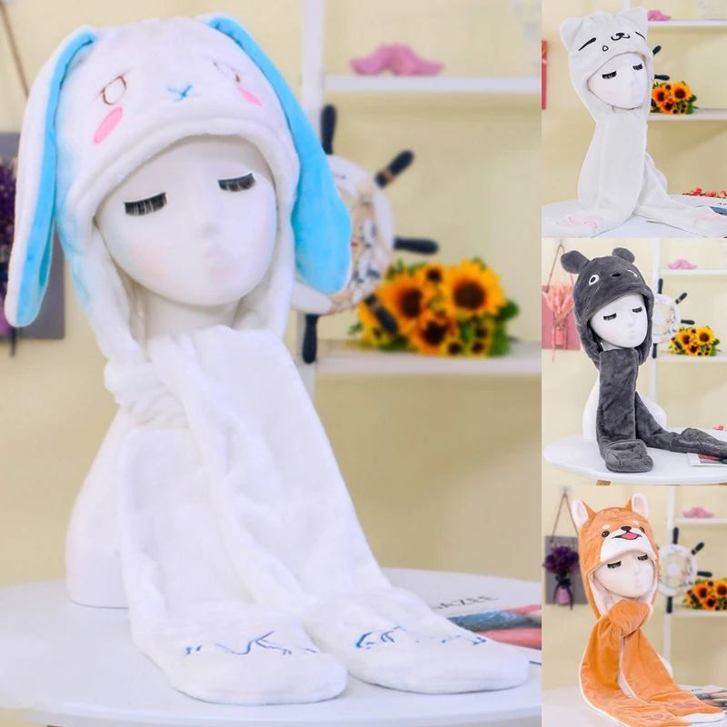 Winter Warm 3 In 1 Plush Hat Scarf Mitten Set Cartoon Anime Hooded Earflap Cap 50jb Women S Skullies Beanies Aliexpress