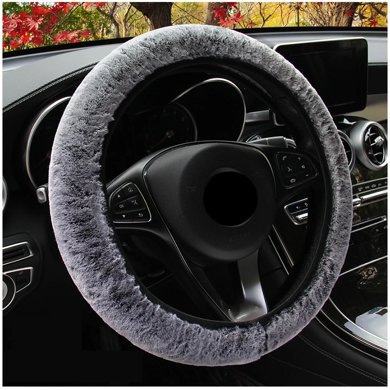 

Plush Elastic Steering Wheel Cover Winter Warm Soft Car Steering Wheel Cover Without Inner Ring Car Accessories Interior 38cm