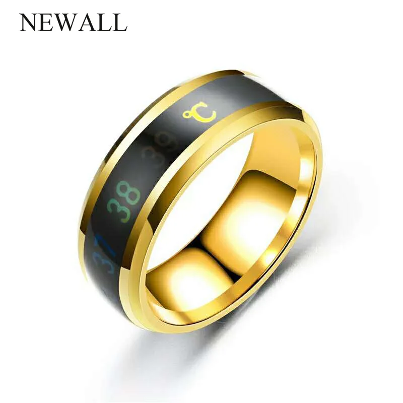 Gold color Newall модное интеллектуальное кольцо для измерения температуры из нержавеющей стали, простое креативное Ювелирное кольцо для пары, меняющее цвет - Цвет основного камня: Gold color