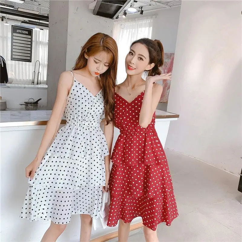 Новое летнее женское платье в горошек без рукавов с бретельками Boho Пляжное