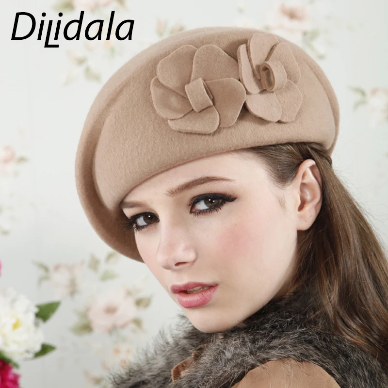 

Dilidala New Korean Ladies wool Beret For Women Double Flower Winter Warm Hat All-match Dome Beret For Student 2019 New