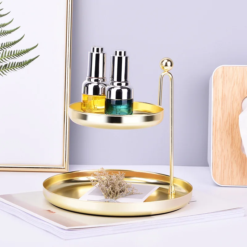 

Northern Europe INS Light Luxury Double Layer Tray Gold Cosmetic Storage Tray Jewelry Rack Minimalist Living Room Decoration