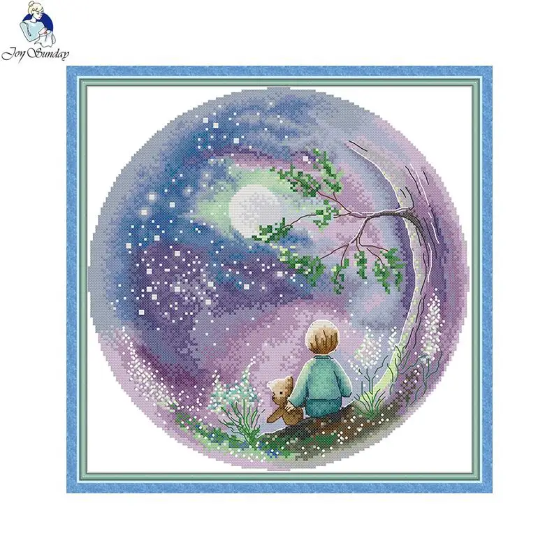 DIY fantasy moon starry sky pattern cross stitch set 11CT 14CT count canvas printing embroidery kits children&amp#39s room decoration | Дом и