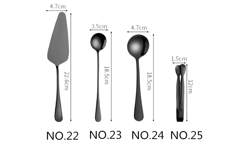 Набор посуды из нержавеющей стали черный набор столовых приборов обеденный сервировочный набор кофе стейк рыба торт нож набор ложка и вилка сахарный зажим
