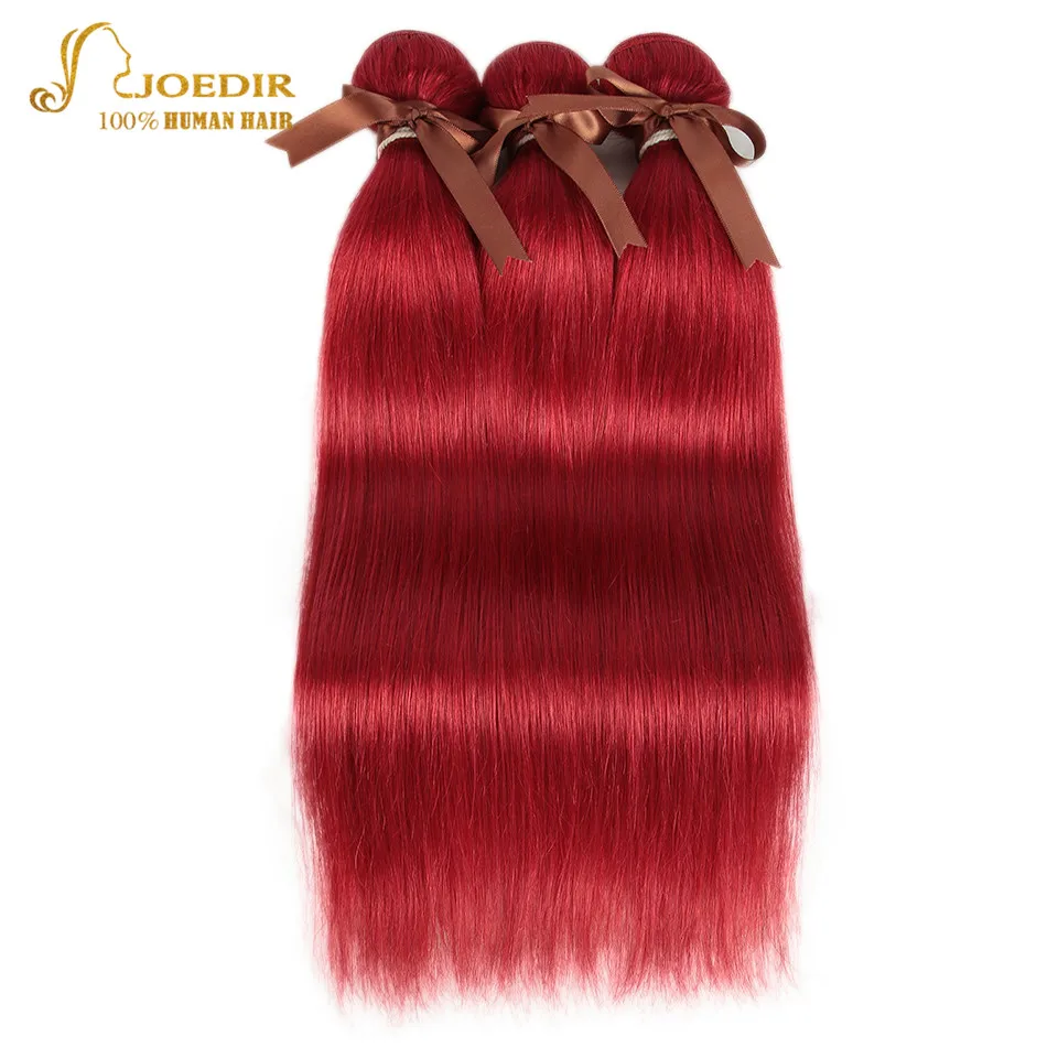 Joedir бразильские вплетаемые пряди, прямые волосы, пряди натуральные кудрявые пучки волос 3 remy пряди волос, красный цвет