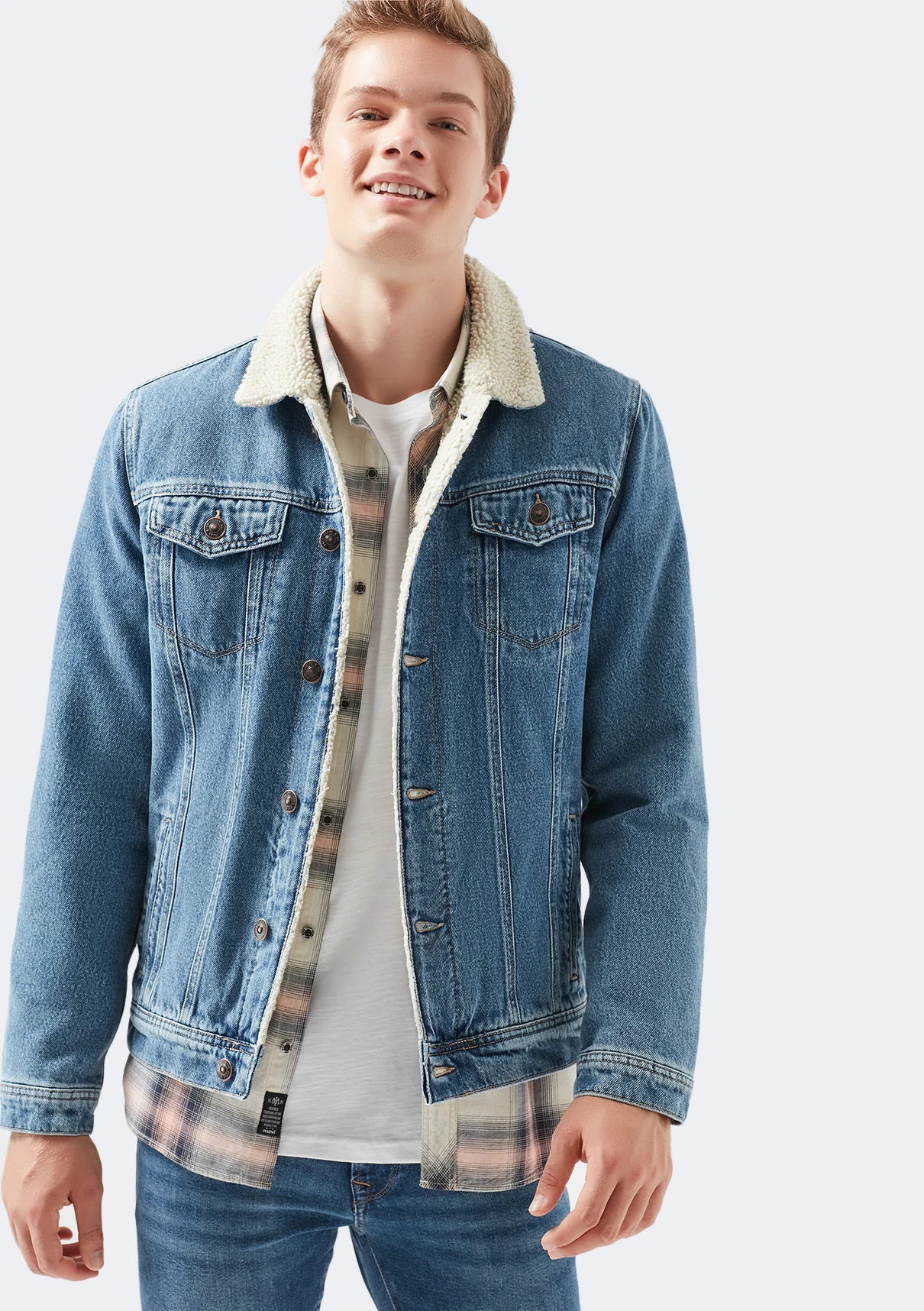 Mavi Uomini Frank Metà Spazzolato Sherpa Giacca di Jeans Metà di Blu  0115229914| | - AliExpress