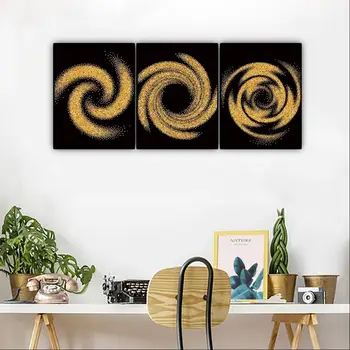 

Laeacco Abstract Art Gold Spiral Sand Pattern Modular Wall Paintings Sofa Background Wall Decoration Pictures Living Room Decor