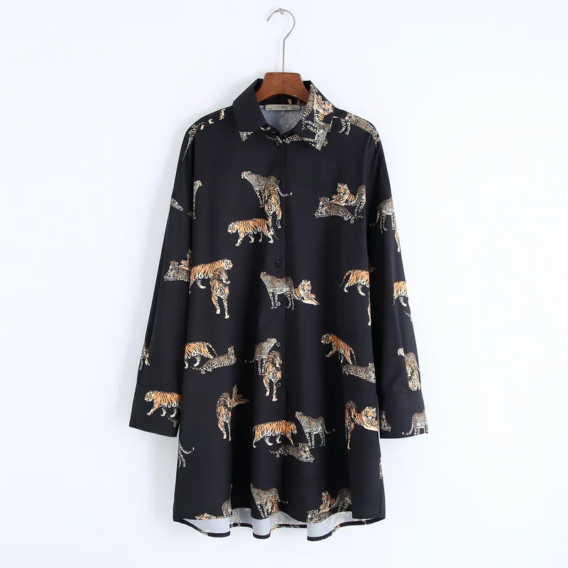 

Loose Long Women Shirt Autumn 2019 New Fashion Tiger and Leopard Prints Long Sleeve Modern Girl Casual Animal Shirts