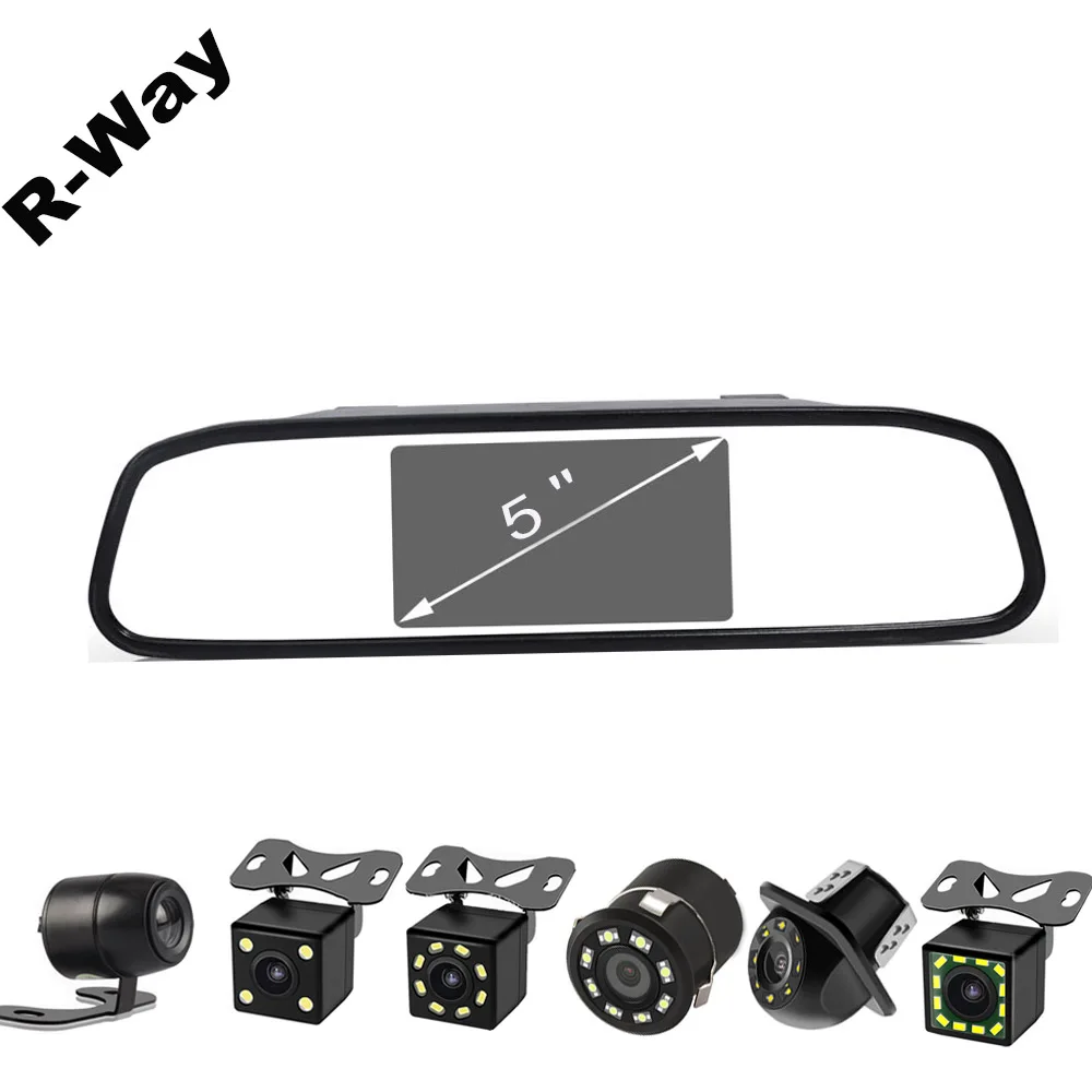 

R-Way Universal TFT Rearview Mirror 5 Inch Monitor with Car Rear View Camera Parking Night Vision Car Reversing Backup Camera