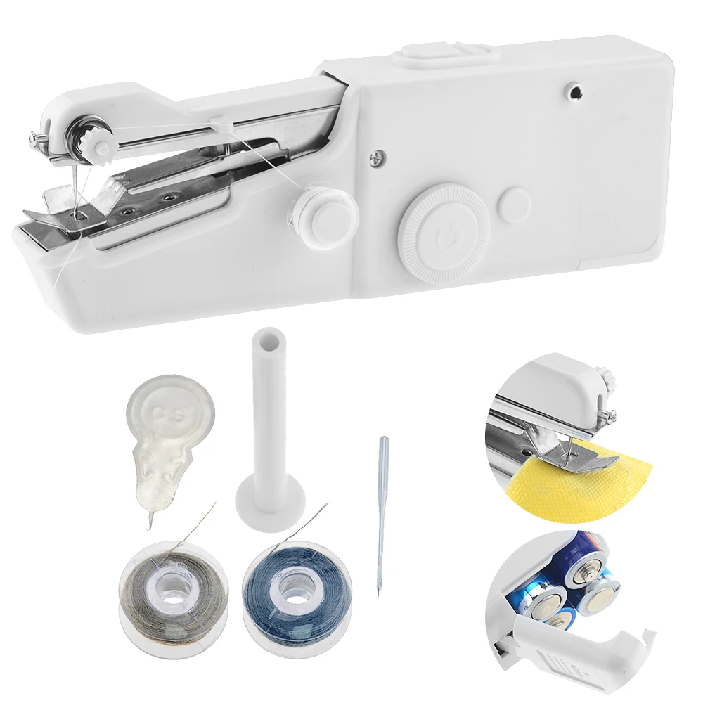 1pc Portable Household Mini Hand Sewing Machine Quick Stitch Sew Needlework Cordless Clothes Fabrics Electronic Sewing Machine
