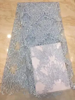 

African Lace Fabric With Sequins 5 Yards/lot 2019 Hot Sequins Fabric High Quality Tulle Sequins Lace Fabric For Evening Dres