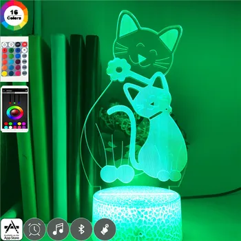 

Two Kittens Cat Night Light for Children Birthday Holiday Gifts Study Event Prize Table Lamp 7 Colors 3d Led Bluetooth Speaker