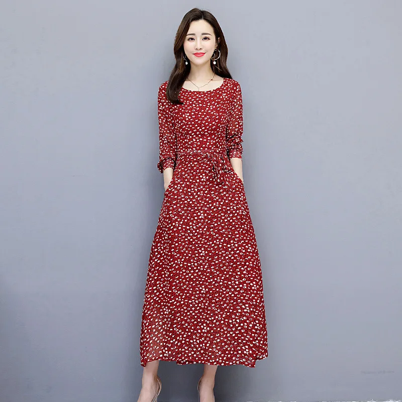 

Floral-Print Long Skirts Dress Long And Ankle 2019 Autumn New Style Feminine Received P Waist Lace-up Long Skirts