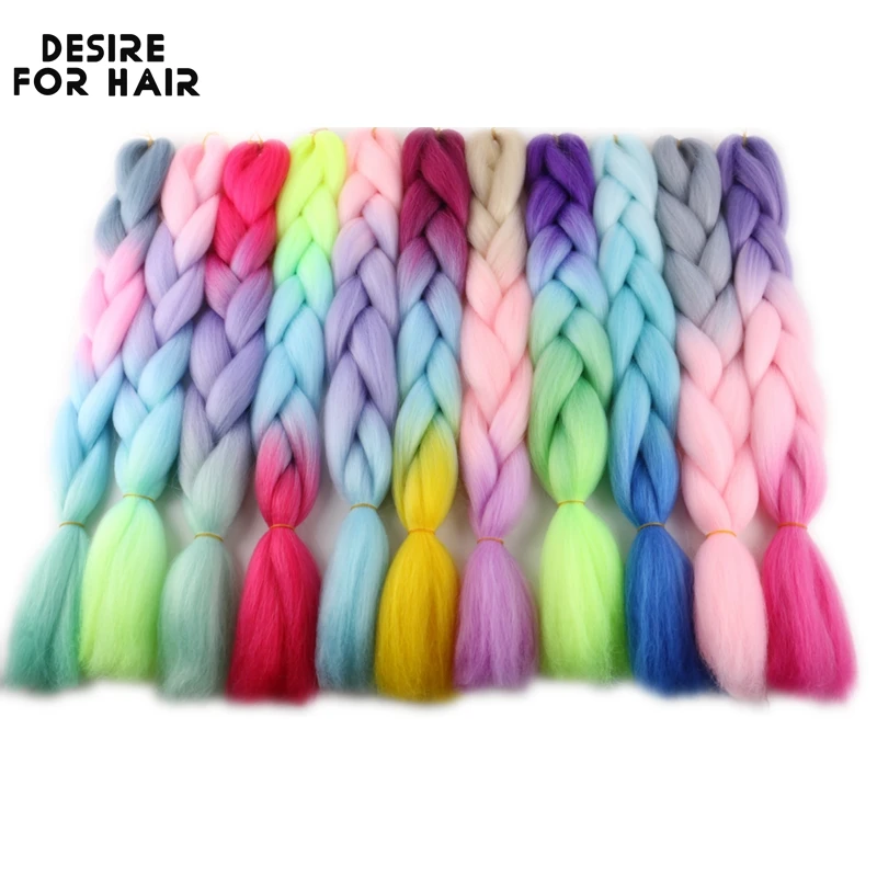 Desire for Hair 24inch 60cm Synthetic Braiding Hair Two Three 4 Ombre Colors Synthetic Hair extensions Jumbo Braids