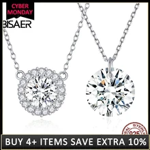 Свадебные ожерелья BISAER 925 пробы серебряная круглая подвеска прозрачный кубический циркон CZ женский воротник роскошные ювелирные изделия ECN345