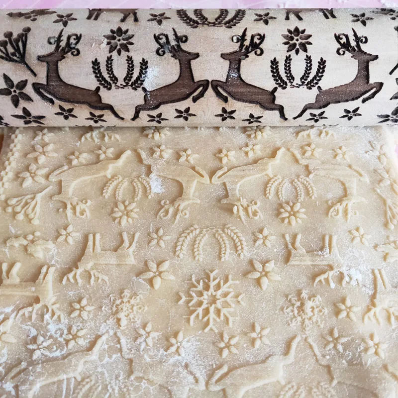 New 3D Christmas Rolling Pin Wooden 29 Patterns Embossed Imprinted Patterned Cookie Made Roll Pin Bakery Baking Pastry Tools