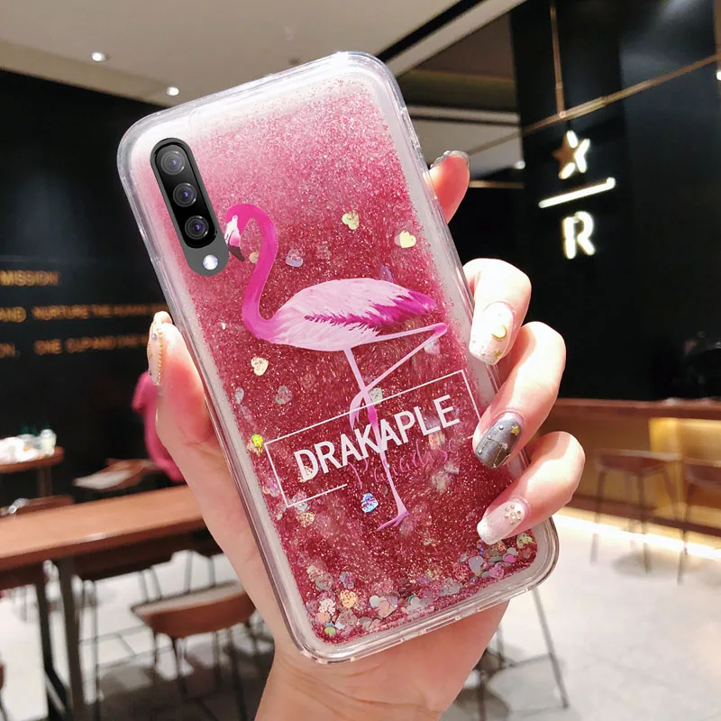 

Pink Flamingo Dynamic Liquid Quicksand Case For Xiaomi Mi A3 Mi CC9 E Big Peach Pattern Cover For Xiaomi Mi A3 Mi CC9 Phone Case