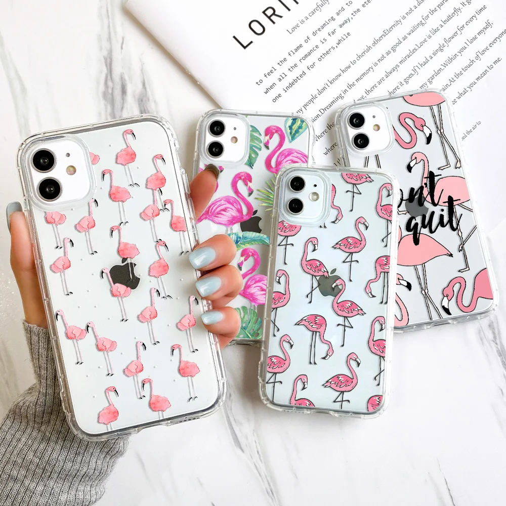 Flamingo Phone Case For IPhone 11 Funda Iphone 12 Pro Max Coque iphone 13 Mini XS XR SE 2020 6s 7 8 Plus Clear TPU Silicon Cover