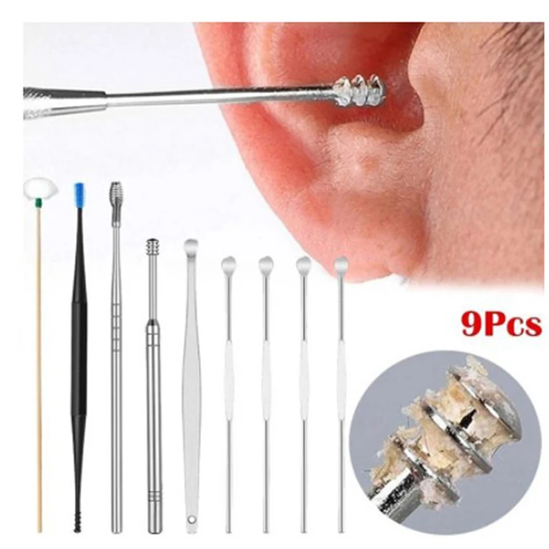 6/9Pcs/set  Stainless Steel Ear Wax Pickers Earpick Wax Remover Curette Ear Pick Cleaner Ear Cleaner Spoon Care Ear Clean Tool