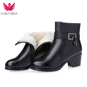 

Women's Boots Shoes new winter thick wool fur lined woman boots large warm ladies ankle booties black med heels