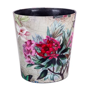 

25 X 20 X 27cm 10L Waterproof Leather Trash Bin Waste Container Garbage Can home Office Paper Basket - Butterflies Flowers