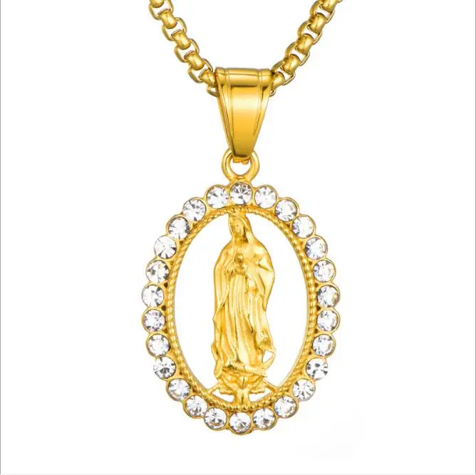 

WT-REN003 Gold Stainless Steel Virgin Mary Pendant Necklace Religious Christian Lady Necklace Jewelry