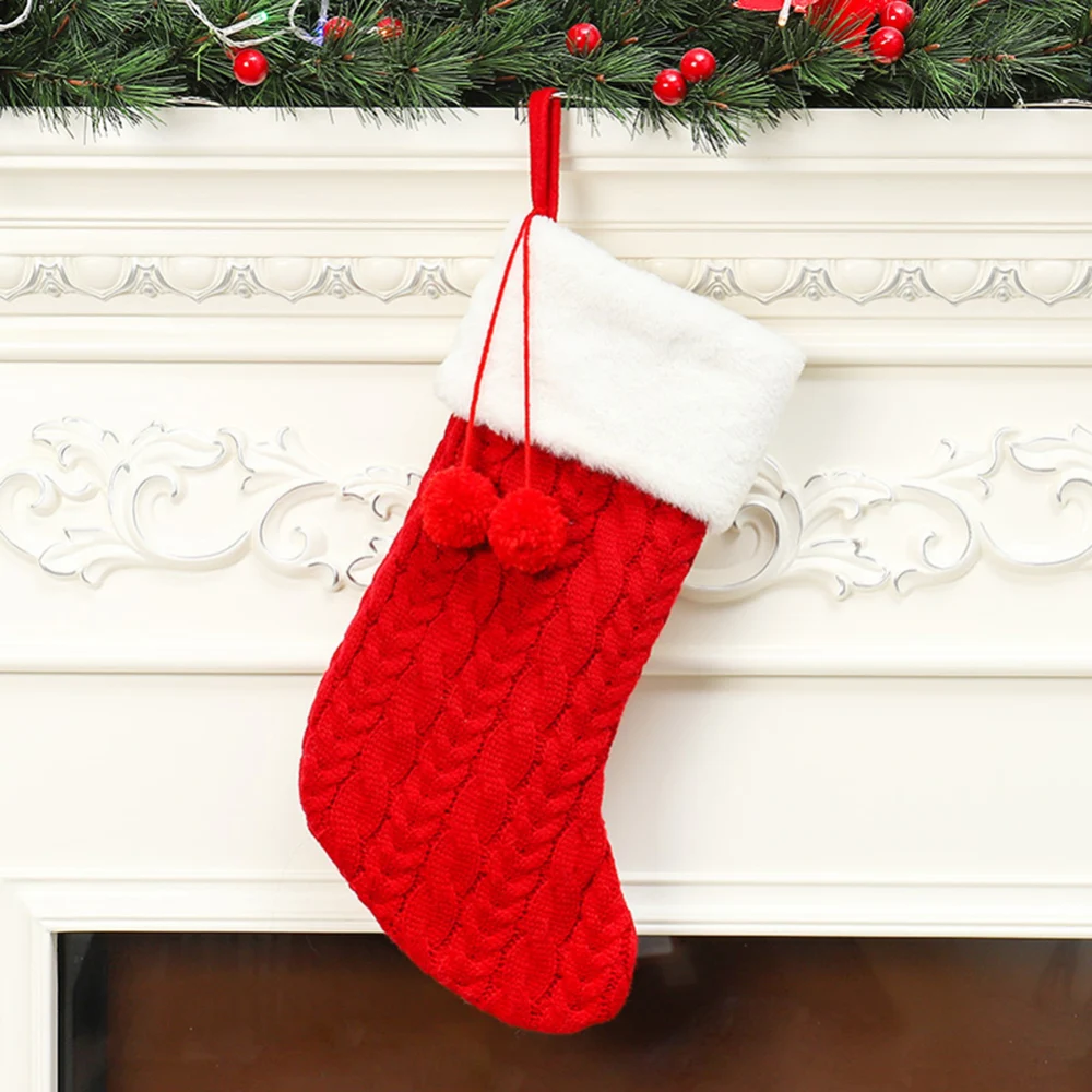 Рождественские вязаные чулки Рождественский подарок-украшение сумка камин Рождественская игрушка украшения Декор Зеленый Красный Белый Рождественский носок