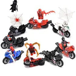 8 шт./лот Человек-паук фигурка мотоцикла Venom Scanes Человек-паук Marvel супер герой модель строительные блоки кирпичи игрушки для детей
