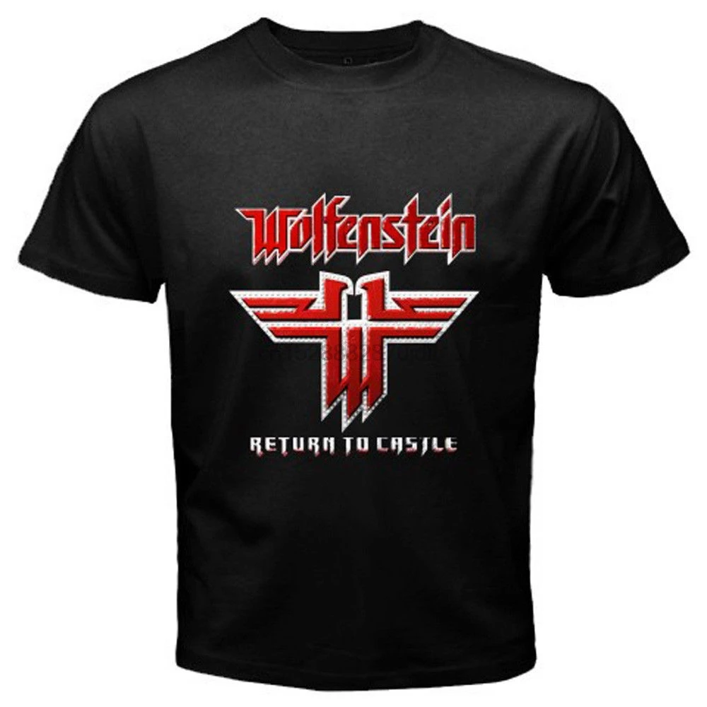 Новинка WOLFENSTEIN логотип знаменитая видеоигра Мужская черная футболка классная Повседневная pride Футболка Мужская Унисекс модная футболка