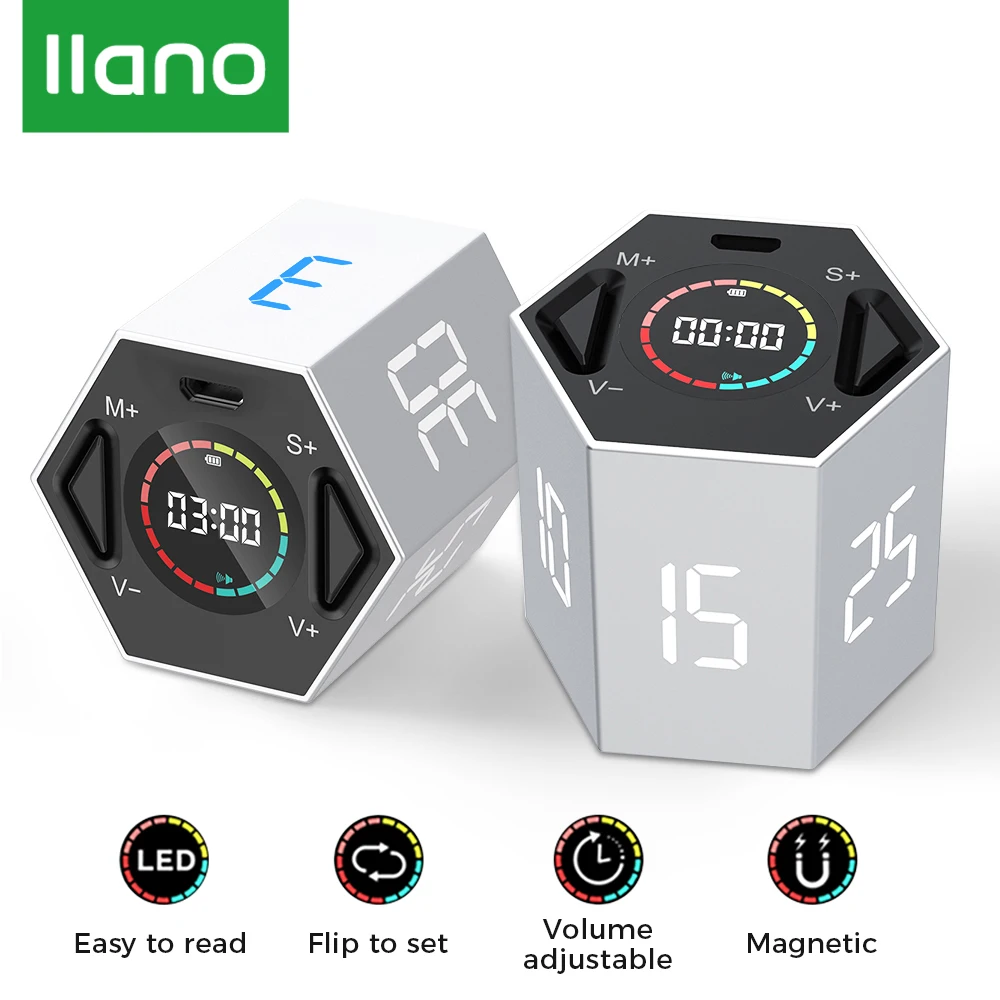 LLANO – minuterie de cuisine numérique magnétique, 60 minutes, horloge pour douche, étude, cuisine, compte à rebours électronique