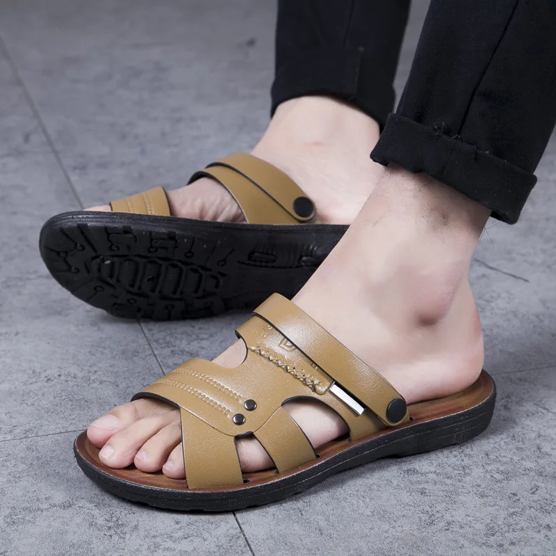 New Products Summer MEN'S Sandals Hide Substance Anti-slip Casual Beach Shoe Abrasion Resistant Synthetic PU Leather Slippe