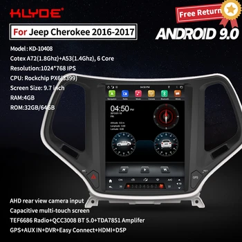 

Klyde Tesla Style Car Radio For Jeep Cherokee 2016-2017 Car Navigation Android 9 GPS Multimedia Player With Carplay DSP DAB BT