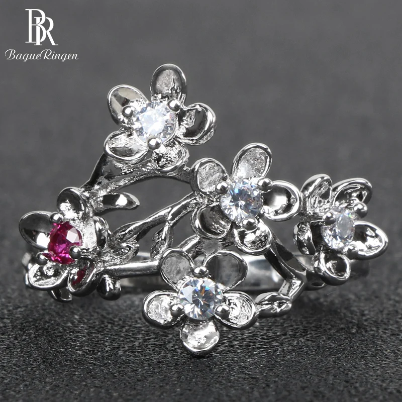 Женское серебряное кольцо с цветком сливы Bague вечерние ажурные ювелирные украшения из серебра 925 пробы