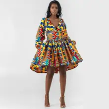 Bohisen осенние Дашики африканские платья для женщин Базен Анкара Платье с длинным пышным рукавом африканская одежда с принтом