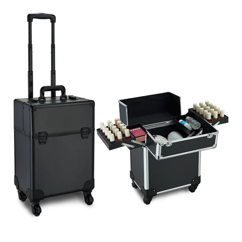Professional Makeup Suitcase Travel Large Capacity Cosmetic Storage Organizer Tool Box Rolling Wheels Beauty Barber Trolley Case