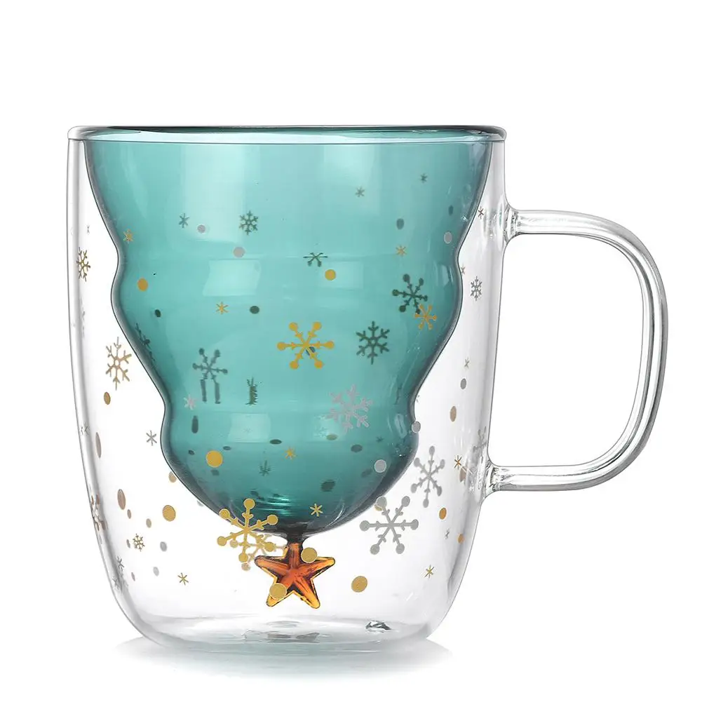 

NEW YEAR Innovative Glass Christmas Tree Star Cup High Temperature Mug Double Water Cup Custom for party xmas gifts