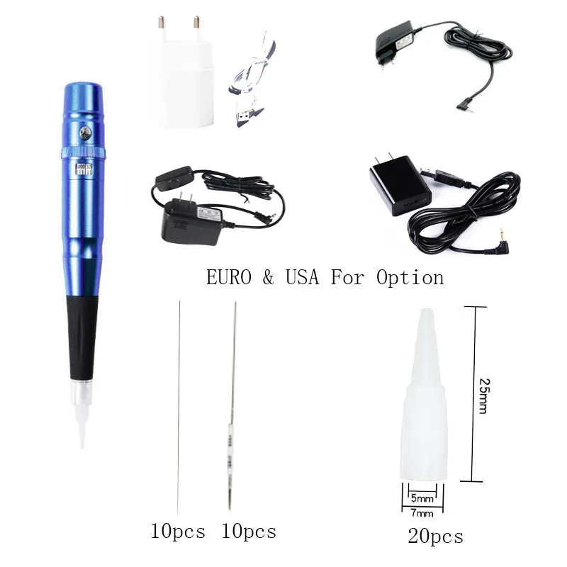 10 комплектов Dermógrafo Para Micropigmentacao универсальная швейцарская моторная ручка для работы с Agulhas для полуперманентного макияжа - Цвет: Blue