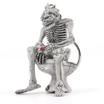 

1pc Creative Rubber Alloy Skull Toilet Keychain Gray Ornament Interior Keyring Car I8X9