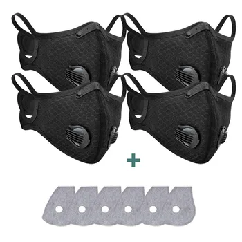 

4pcs simple black Biker professional design breathable Face Covers With 6pcs Filter Unisex Dustproof Outdoor Mouth face Cover