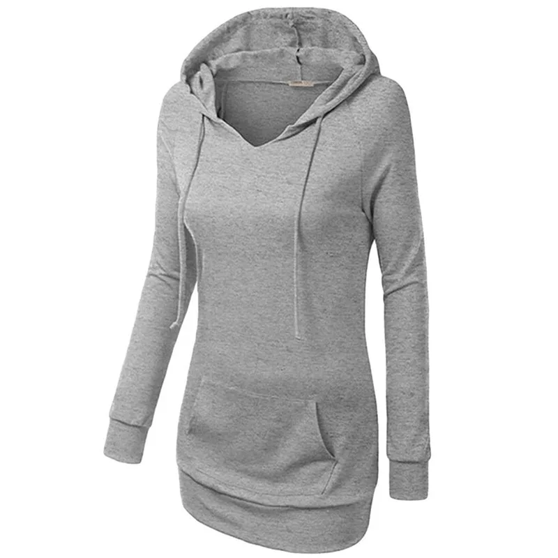 

Fashion Women's Hooded Sweatshirts Autumn & Winter Gray Simple Slim Lady Color Matching Streetwear Hip-hop Pocket Top Pullover