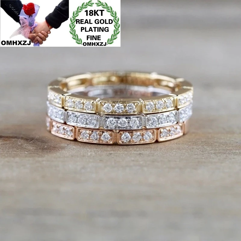 

OMHXZJ Wholesale RR1118 European Fashion Woman Girl Party Birthday Wedding Gift Slim AAA Zircon 18KT Gold White Rose Gold Ring