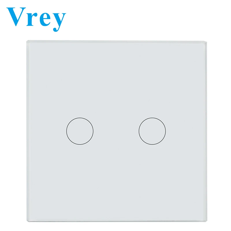 Стандартный сенсорный выключатель Vrey EU, 2 комплекта, односторонний светильник с экраном, интеллектуальный пульт дистанционного управления, настенный выключатель из закаленного стекла, Хрустальная панель