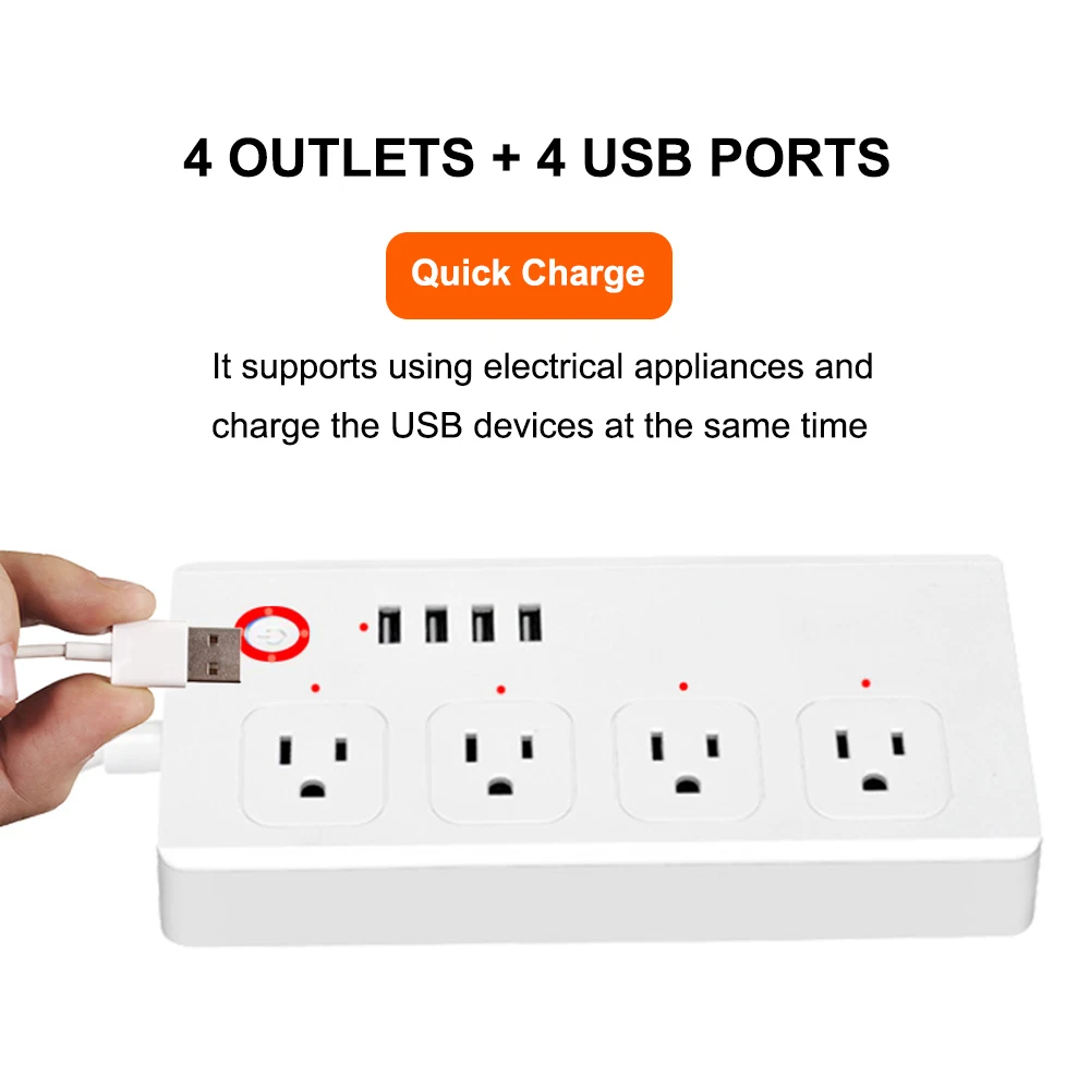 Интеллектуальная штепсельная вилка WiFi розетка 4 выхода + порта USB совместима с