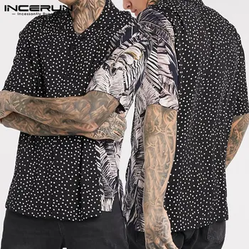 

2020 Summer Men Casual Polka Dot Patchwork Shirt Lapel Short Sleeve Button Camisa Fashion Hawaiian Shirts Streetwear INCERUN