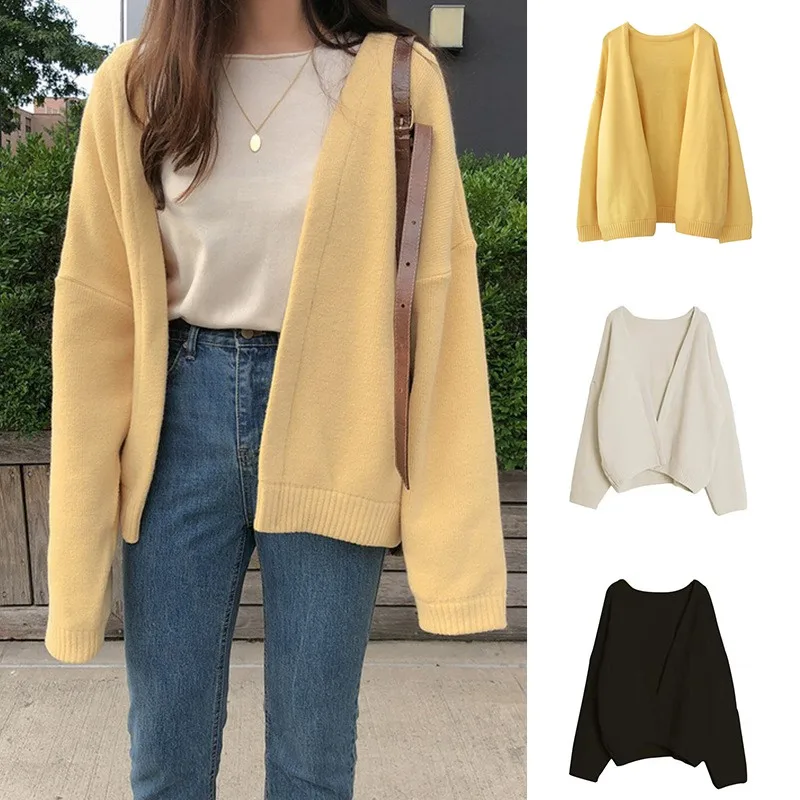 

Sweater Cardigan Women 2019 New Korean Loose Sweater Lady Coat Solid Knitting Outwear Female Casual Open Stitch Clothing